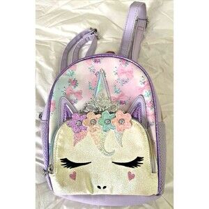 OMG Unicorn Miss Gwen Backpack Purse Purple Glitter Horn 2 Zip Pockets Floral